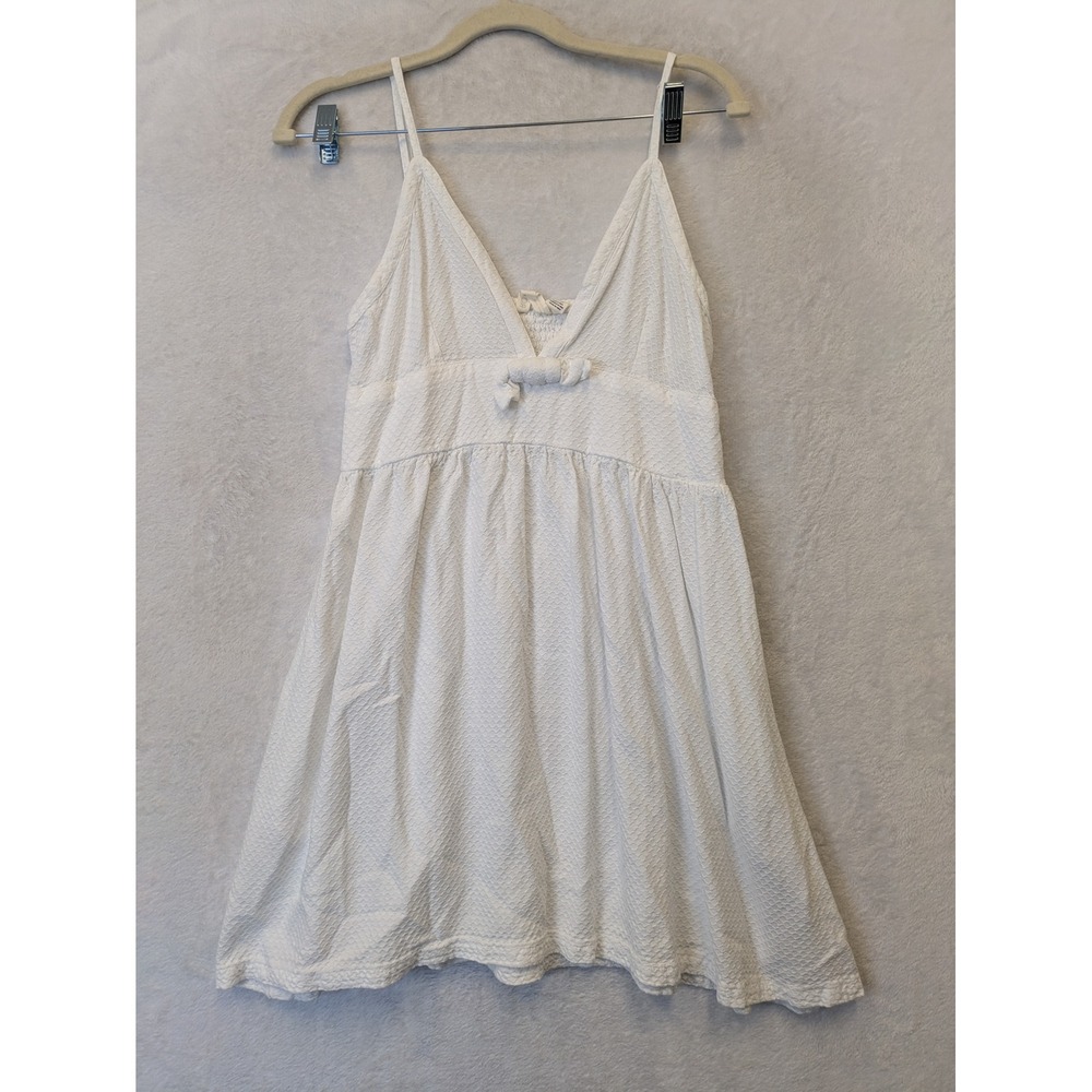 Roxy Women's Size M White Textured Mini Dress Tie Front‎ V Neck